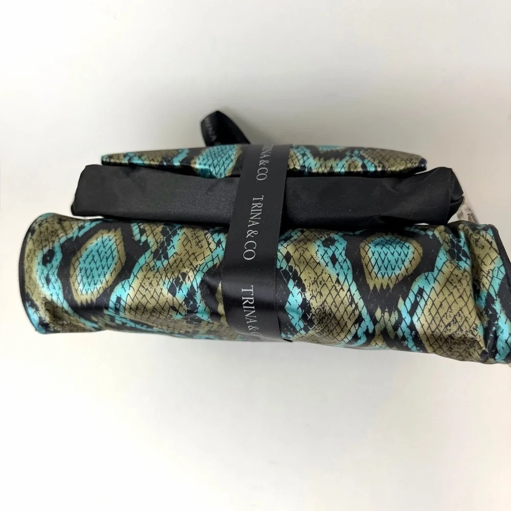 Trina & Co Snake Print Cosmetic Bag Set Travel Makeup Organizer NWT